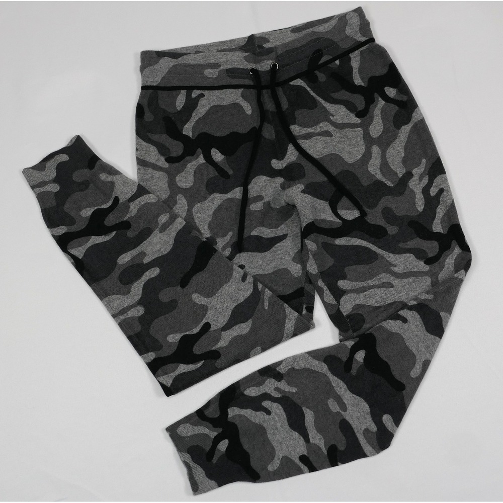C by Bloomingdale's Joggers Women's M Cashmere Camo Grey Black Knit Sweatpants
